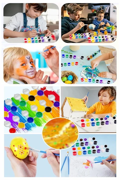 Guaj Boya 3 ml 6 Renk Resim Fırçası ve Paleti 5 Paket Mini Küçük Guaj Boya Etkinlik Boyama Boyası Su Bazlı Resim Okul - 6