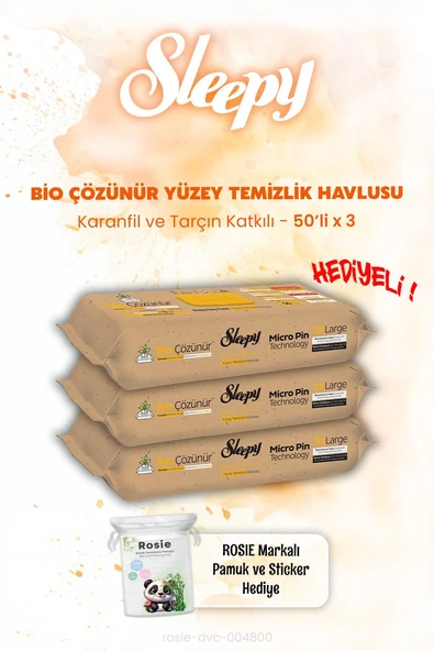 Sleepy Bio Çözünür Tarçın ve Karanfil Islak Mendil 50'li x 3 ve ROSIE ürün görseli