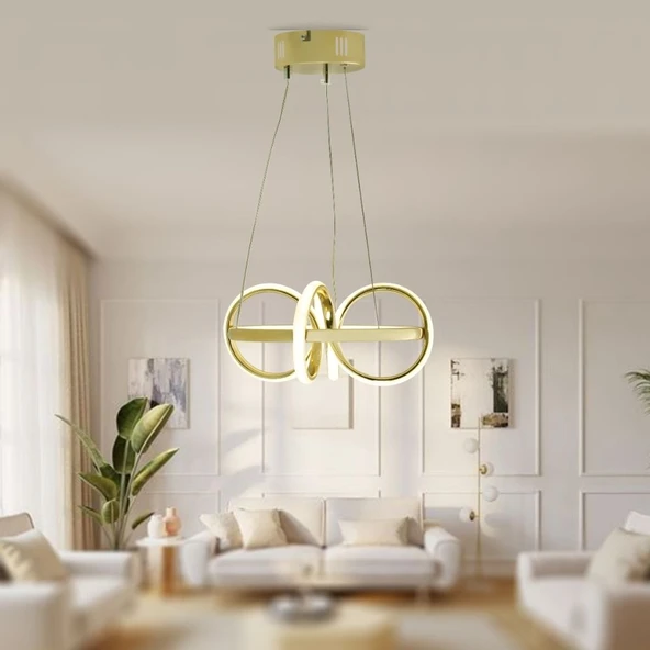 TT003-SR TT Aydınlatma Sarmal Modeli Gold Sarı Kaplama Led Avize - 3