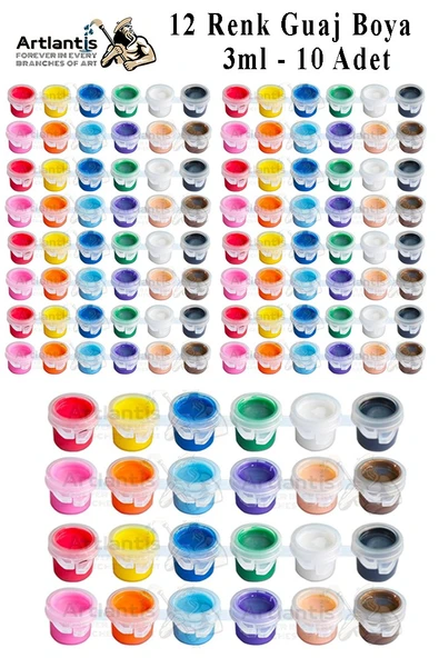 Guaj Boya 3 ml 12 Renk 10 Paket Mini Küçük Guaj Boya Etkinlik Boyama Boyası Su Bazlı Resim Okul Öncesi Kreş Ana Sınıfı ürün görseli