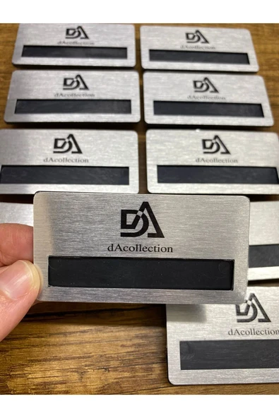 Yaka Kartı İsimlik Metal 10 Adet İğneli Logo Baskılı Premium ( Gümüş)