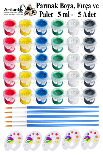 Parmak Boyası 5 ml 6 Renk Resim Fırçası ve Palet 5 Paket Mini Küçük Parmak Boya Etkinlik Boyama Boyası Su Bazlı Resim