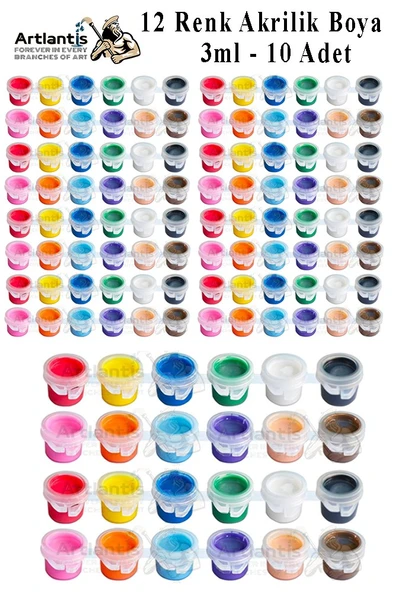 Akrilik Boya 3 ml 12 Renk 10 Paket Mini Küçük Akrilik Boya Taş Ahşap Seramik Tuval Alçı Tuval Etkinlik Boyama Sanatsal ürün görseli