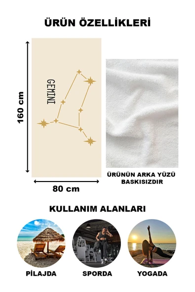 Astroloji İkizler Burcu Yıldız Haritası Desenli Plaj Deniz Havlusu Peştamal 80x160 CM AST08 - 2