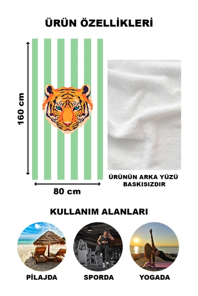 Kaplanlı Şerit Desenli Plaj Deniz Havlusu Peştemal 80x160 CM SPC10 - 2