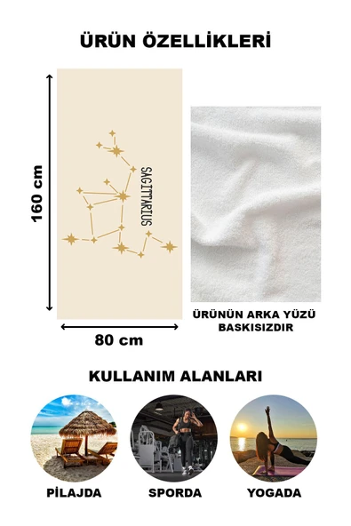 Astroloji Yay Burcu Yıldız Haritası Desenli Plaj Deniz Havlusu Peştamal 80x160 CM AST04 - 2