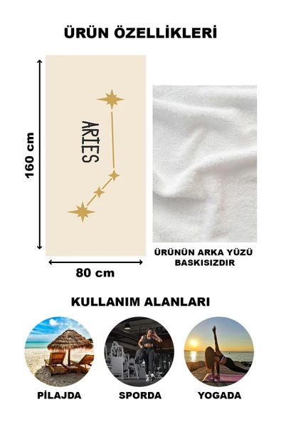Astroloji Koç Burcu Yıldız Haritası Desenli Plaj Deniz Havlusu Peştamal 80x160 CM AST11 - 2