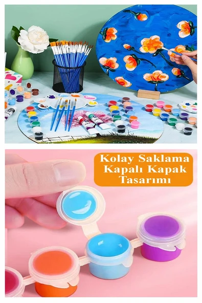 Akrilik Boya 3 ml 12 Renk Resim Fırçası 10 Paket Mini Küçük Akrilik Boya Taş Ahşap Seramik Tuval Alçı Tuval Etkinlik - Resim 3