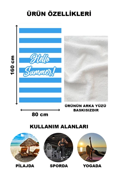 Hello Summer Şerit Desenli Plaj Deniz Havlusu Peştemal 80x160 CM SPC07 - 2