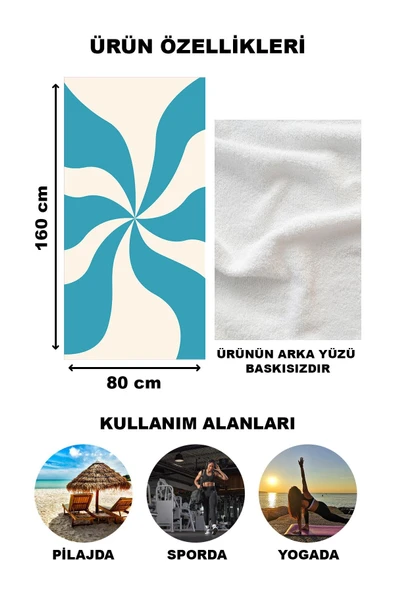 Modern Desenli Plaj Deniz Havlusu Peştemal 80x160 CM Aqua07 - 2