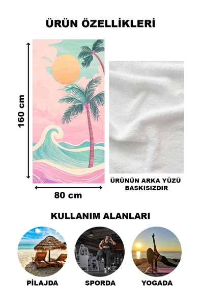 Modern Desenli Plaj Deniz Havlusu Peştemal 80x160 CM Aqua45 - 2