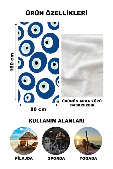Modern Desenli Plaj Deniz Havlusu Peştemal 80x160 CM Aqua65 - 2