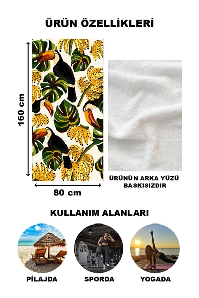 Tropikal Desenli Plaj Deniz Havlusu Peştemal 80x160 CM VTA18 - 2
