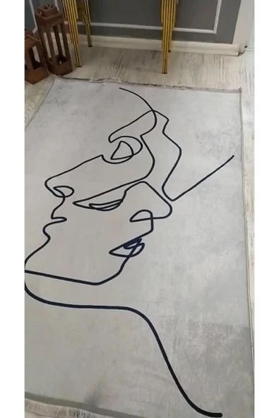 Kaymaz Tabanlı Yıkanabilir Slüet Desenli Dot Taban Halı - 3