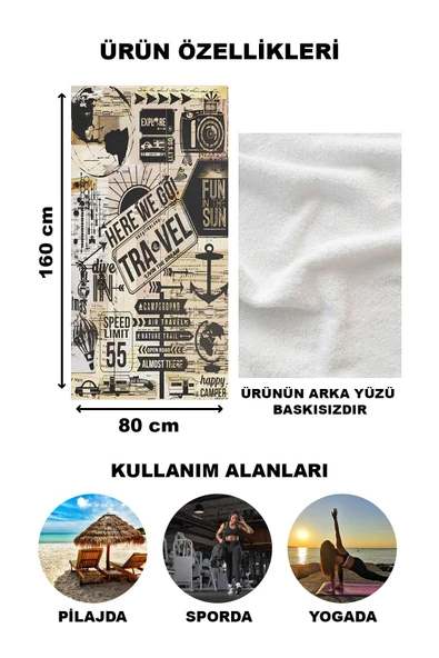 Modern Desenli Dijital Baskı Plaj Deniz Havlusu Peştamal 80x160 CM LION12 - 2