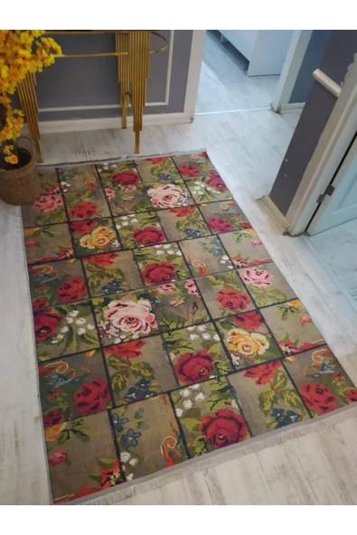 Kaymaz Tabanlı Yıkanabilir Karabağ Kilim Desenli Dot Taban Halı - 2