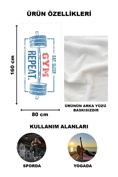 Gym Halter Fitness Desenli Dijital Baskılı Spor Havlusu Fitness Havlusu 80x160 SPR02 - 2