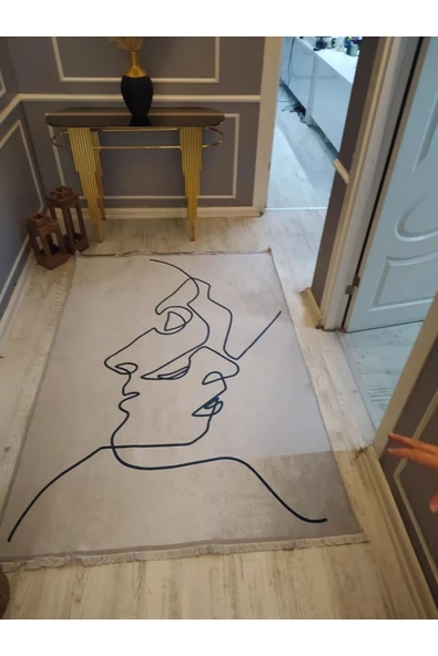 Kaymaz Tabanlı Yıkanabilir Slüet Desenli Dot Taban Halı - 2