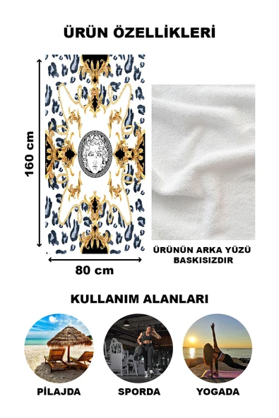 Modern Desenli Dijital Baskı Plaj Deniz Havlusu Peştamal 80x160 CM LUX16 - 2