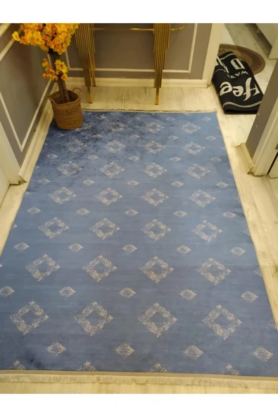 Kaymaz Tabanlı Yıkanabilir Etnik Dekoratif Desenli Dot Taban Halı