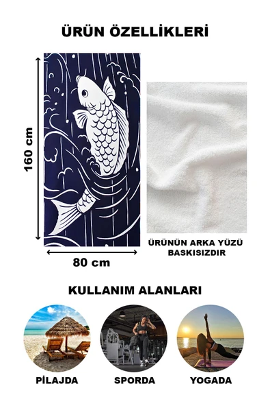 Balık Desenli Plaj Deniz Havlusu Peştemal 80x160 CM VTA10 - 2