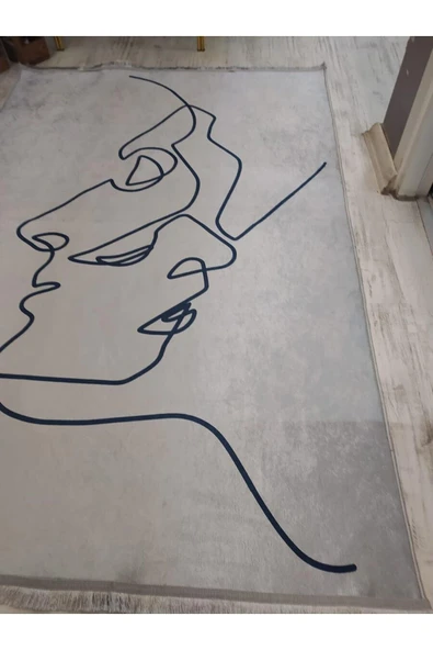 Kaymaz Tabanlı Yıkanabilir Slüet Desenli Dot Taban Halı - 4