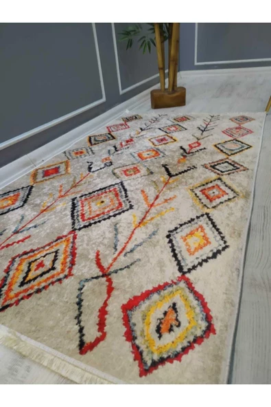 Renkli Çizgili Kilim Desenli Kaymaz Tabanlı Yıkanabilir Leke Tutmaz Dot Taban Halı Drk8072-4 - 3