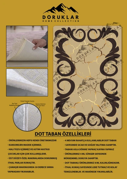 Kaymaz Taban Yıkanabilir Dijital Baskı Gold Mermerli Kuğu Desenli Halı - 2
