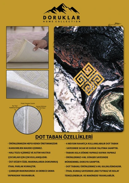 Kaymaz Taban Yıkanabilir Dijital Baskı Etnik Desenli Halı - 2