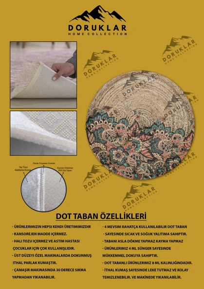 Dijital Baskı Kaymaz Taban Yıkanabilir Hasır-Jüt Görünümlü Yuvarlak Halı - 2