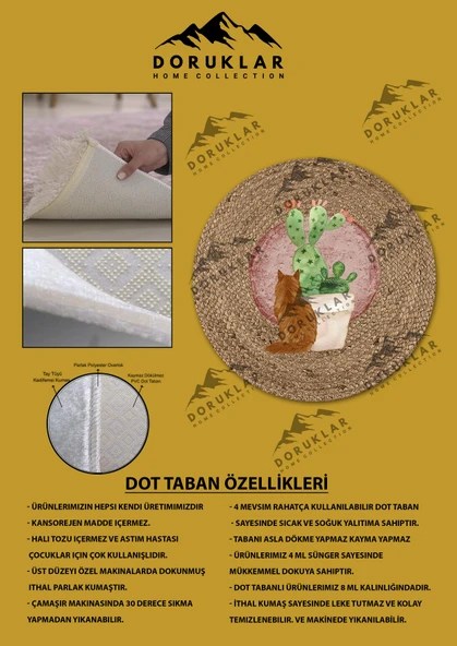 Dijital Baskı Kaymaz Taban Yıkanabilir Hasır-Jüt Görünümlü Yuvarlak Halı - 2