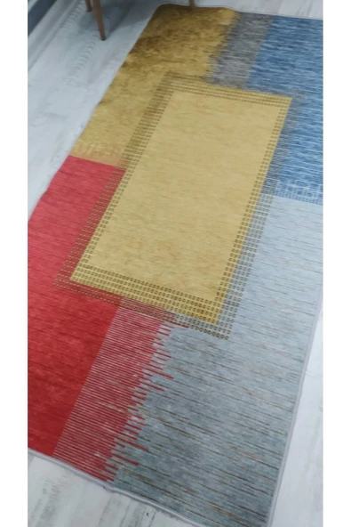 Kaymaz Tabanlı Yıkanabilir Renkli Model Desenli Dot Taban Halı - 3