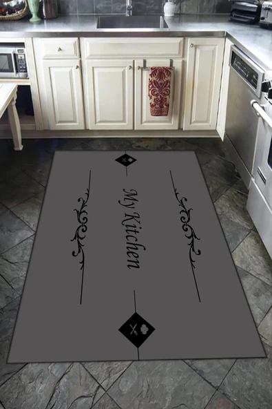 Kaymaz Tabanlı Yıkanabilir My Kitchen Desenli Dot Taban Halı