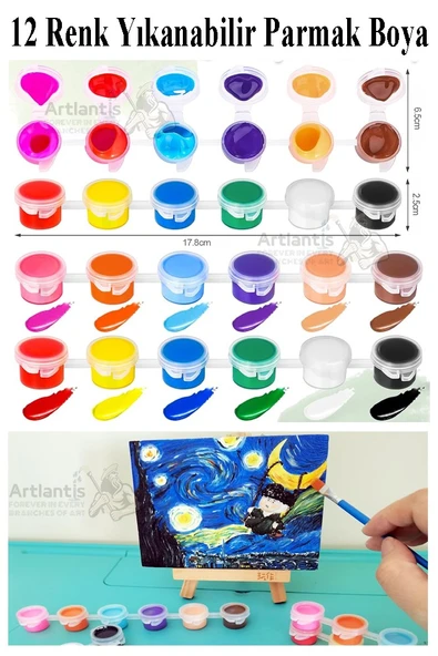 Parmak Boyası 5 ml 12 Renk ve Resim Fırçası 3 Paket Mini Küçük Parmak Boya Etkinlik Boyama Boyası Su Bazlı Resim Kreş - 2
