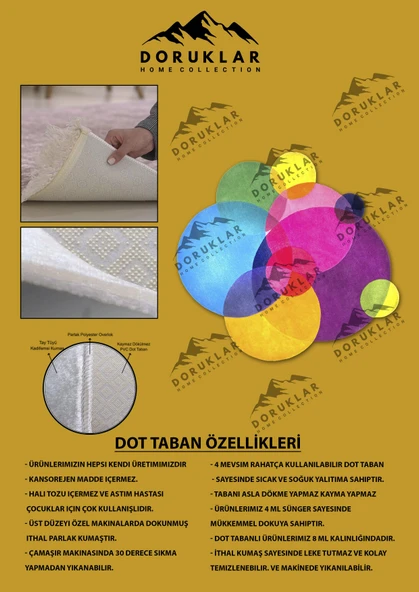 Kaymaz Taban Yıkanabilir Dijital Baskı Lazer Kesimli Renkli Daireler Desenli Dot Taban Halı - 2