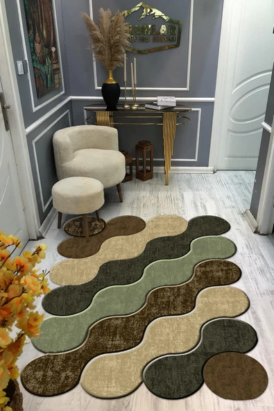 Kaymaz Taban Yıkanabilir Dijital Baskı Dekoratif Modern Desenli Elegance Serisi Lazer Kesim Dot Taban Halı ELG39