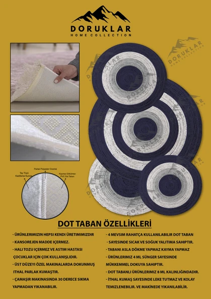 Kaymaz Taban Yıkanabilir Dijital Baskı Dekoratif Modern Desenli Elegance Serisi Lazer Kesim Dot Taban Halı ELG41 - 2