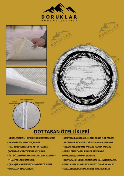 Kaymaz Taban Yıkanabilir Dijital Baskı Dekoratif Modern Desenli Yuvarlak Dot Taban Halı - 2