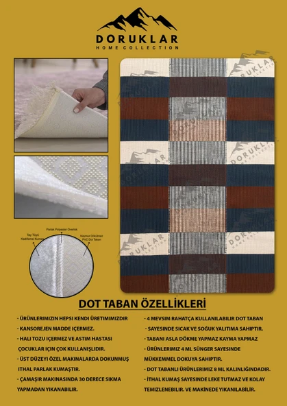 Kaymaz Taban Yıkanabilir Dijital Baskı Dekoratif Modern Desenli Alfa Serisi Dot Taban Halı ALF02 - 2