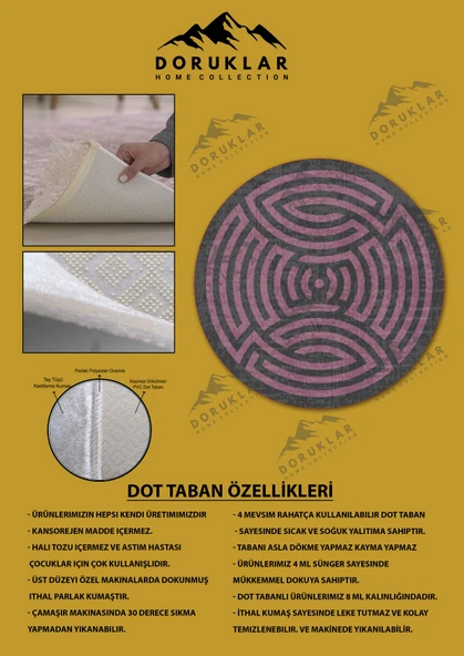 Kaymaz Taban Yıkanabilir Dijital Baskı Dekoratif Modern Desenli Maze Serisi Dot Taban Halı MZ10 - 2