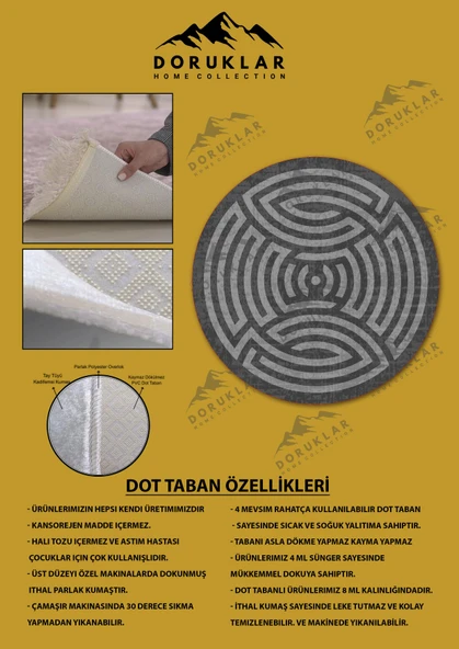 Kaymaz Taban Yıkanabilir Dijital Baskı Dekoratif Modern Desenli Maze Serisi Dot Taban Halı MZ08 - 2
