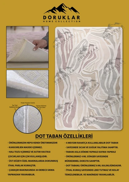 Kaymaz Taban Makinada Yıkanabilir Dijital Baskı Dekoratif Modern Desenli Nida Serisi Dot Taban Halı ND004 - 2