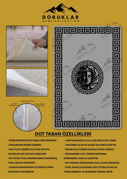 Kaymaz Taban Yıkanabilir Dijital Baskı Dekoratif Modern Desenli Apollo Serisi Dot Taban Halı AP10 - 2