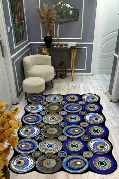 Kaymaz Taban Yıkanabilir Dijital Baskı Dekoratif Modern Desenli Elegance Serisi Lazer Kesim Dot Taban Halı ELG57