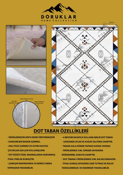 Kaymaz Taban Yıkanabilir Dijital Baskı Dekoratif Modern Desenli Dot Taban Halı Nova Serisi NV15 - 2