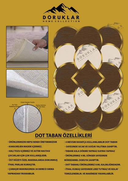 Kaymaz Taban Yıkanabilir Dijital Baskı Dekoratif Modern Desenli Elegance Serisi Lazer Kesim Dot Taban Halı ELG69 - 2