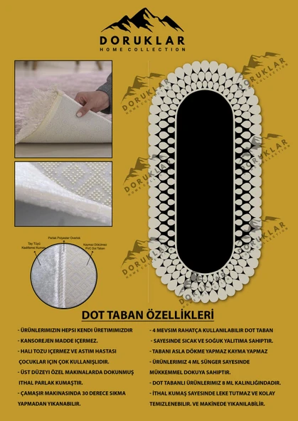 Kaymaz Taban Yıkanabilir Dijital Baskı Lazer Kesimli Siyah Damlacık Desenli Dot Taban Halı - 2