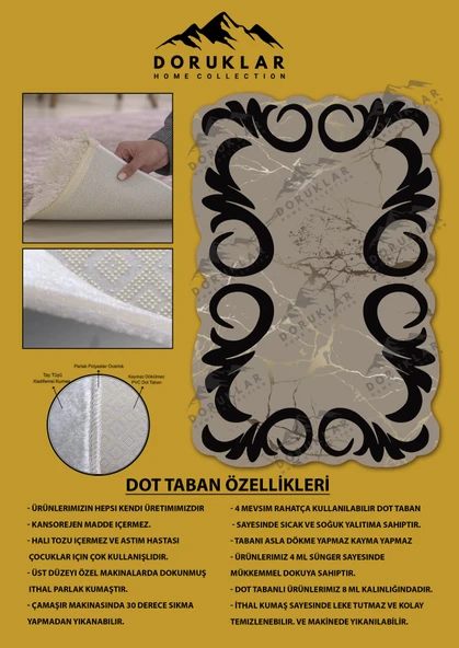 Kaymaz Taban Yıkanabilir Dijital Baskı Dekoratif Modern Desenli Elegance Serisi Lazer Kesim Dot Taban Halı ELG53 - 2