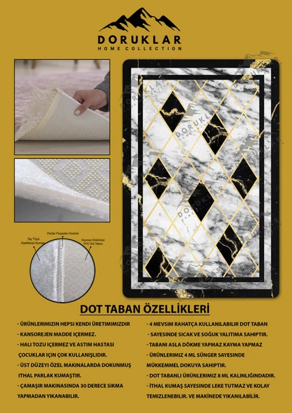 Kaymaz Taban Yıkanabilir Dijital Baskı Dekoratif Modern Desenli Dot Taban Halı Nova Serisi NV78 - 2