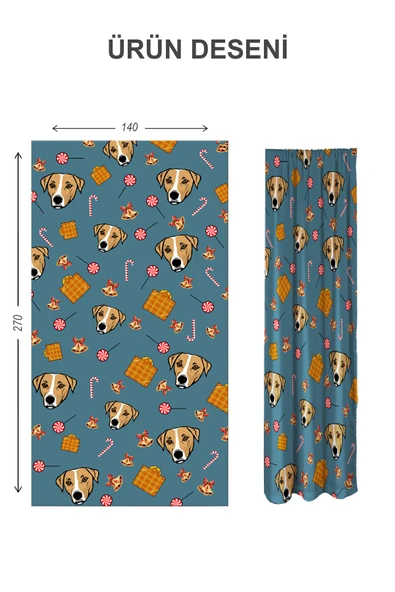 Dijital Baskı Yıkanabilir Köpek Desenli 2 Kanat Bebek ve Çocuk Odası Fon Perdesi - 2